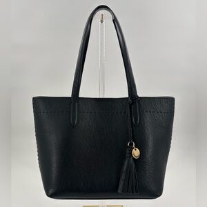 Cole Haan Payson Small Tote Black Leather Purse Fringe Tassel Gold Bag Charm